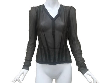 Nicolas le Cauchois Haute Couture early 2000s black sheer mesh artisanal top