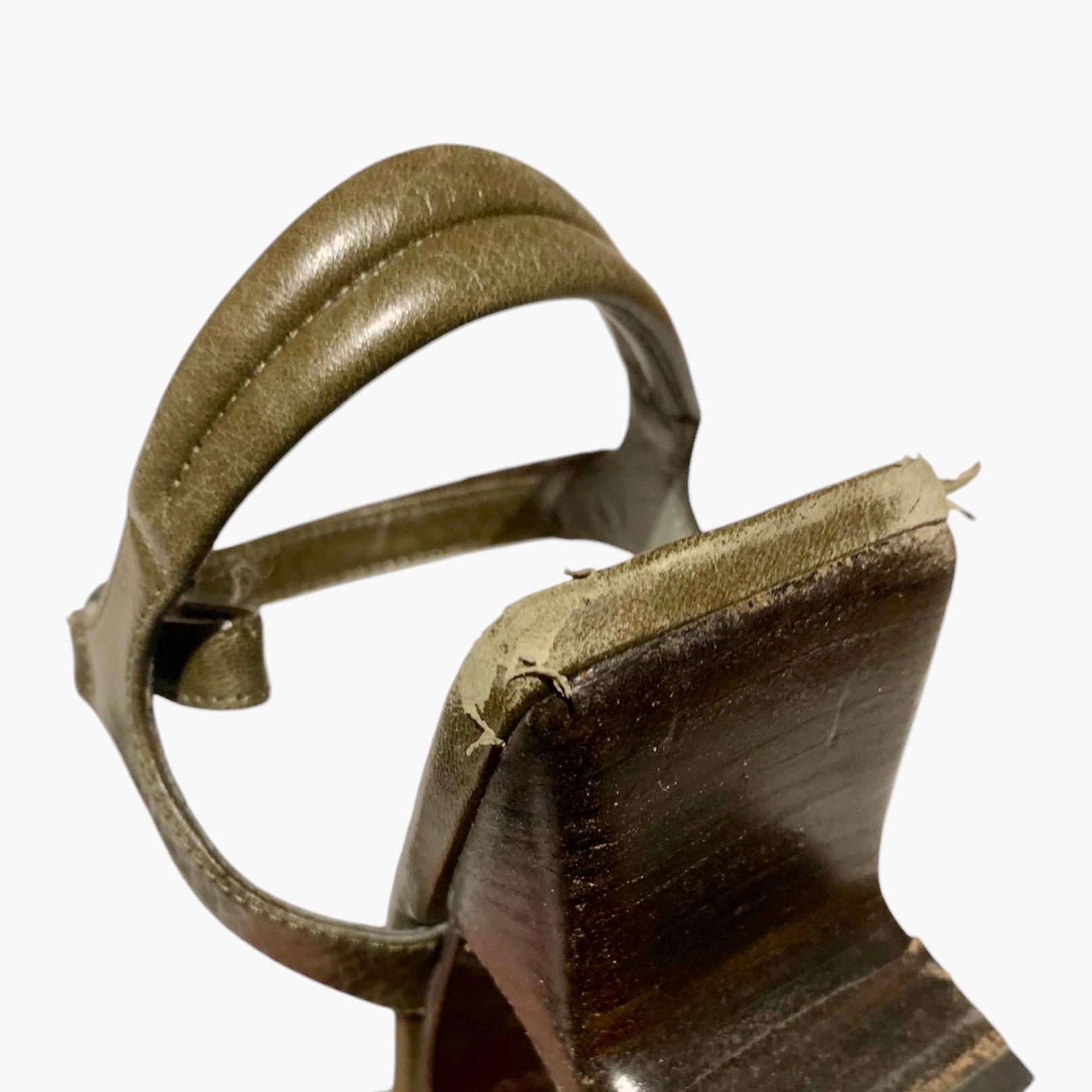 Prada SS 1999 Green Leather Heels, Strappy Sandals With