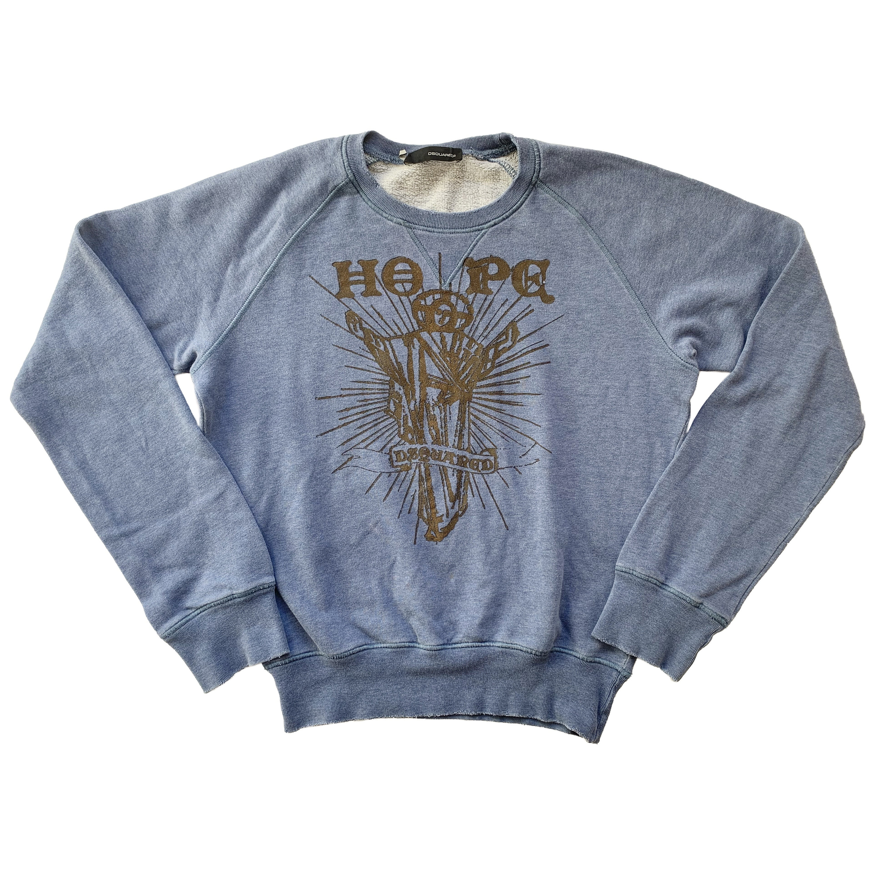FW 2005 Dsquared2 Hope Distressed Blue Sweatshirt, Religious Print 