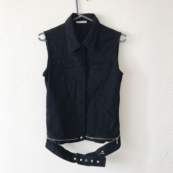 90s Jean Paul Gaultier black denim sleeveless jack