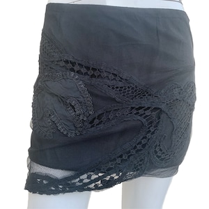 Sharon Wauchob 2000s black silk mini skirt with mesh overlay Size M
