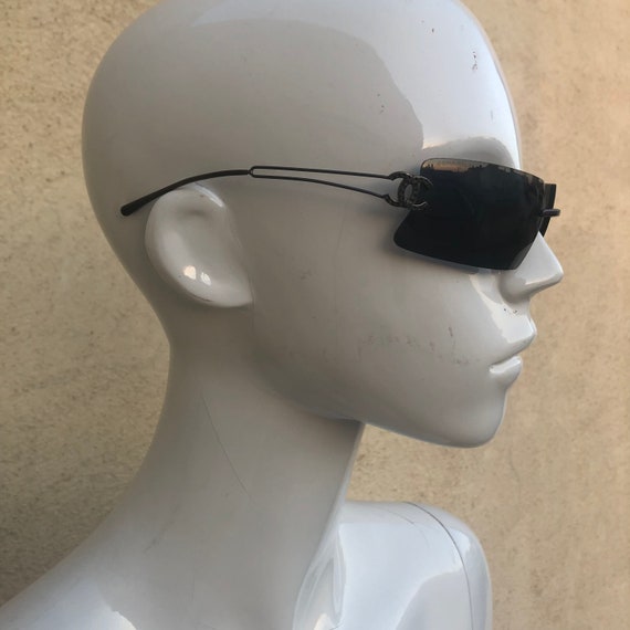 2000s CHANEL Black Rimless Sunglasses Swarovski Rhinestone CC