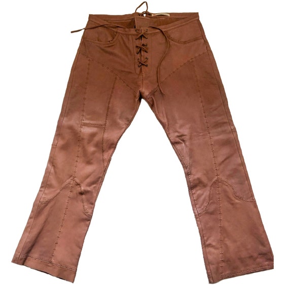 Vintage Michiko Koshino brown leather flared pant… - image 1