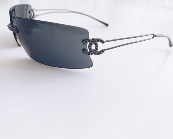 Y2K Chanel Rhinestone CC Logo Black Rimless Sungla