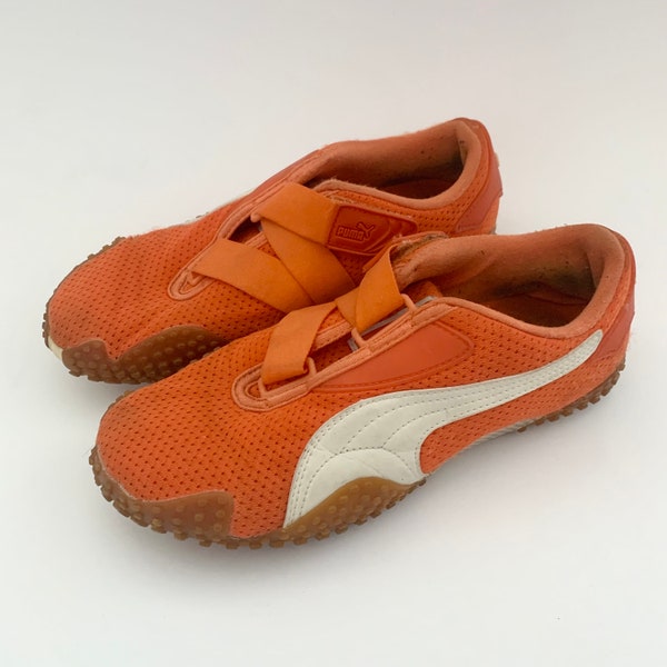 2005 Puma Mostro zapatillas de malla naranja con etiqueta de cuero blanco, zapatos de archivo futuristas