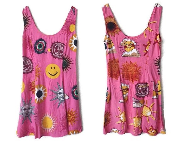 Vintage Moschino pink sun print dress