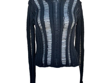 FW 2004 Simultaneous black sweater with interwoven sheer mesh panels