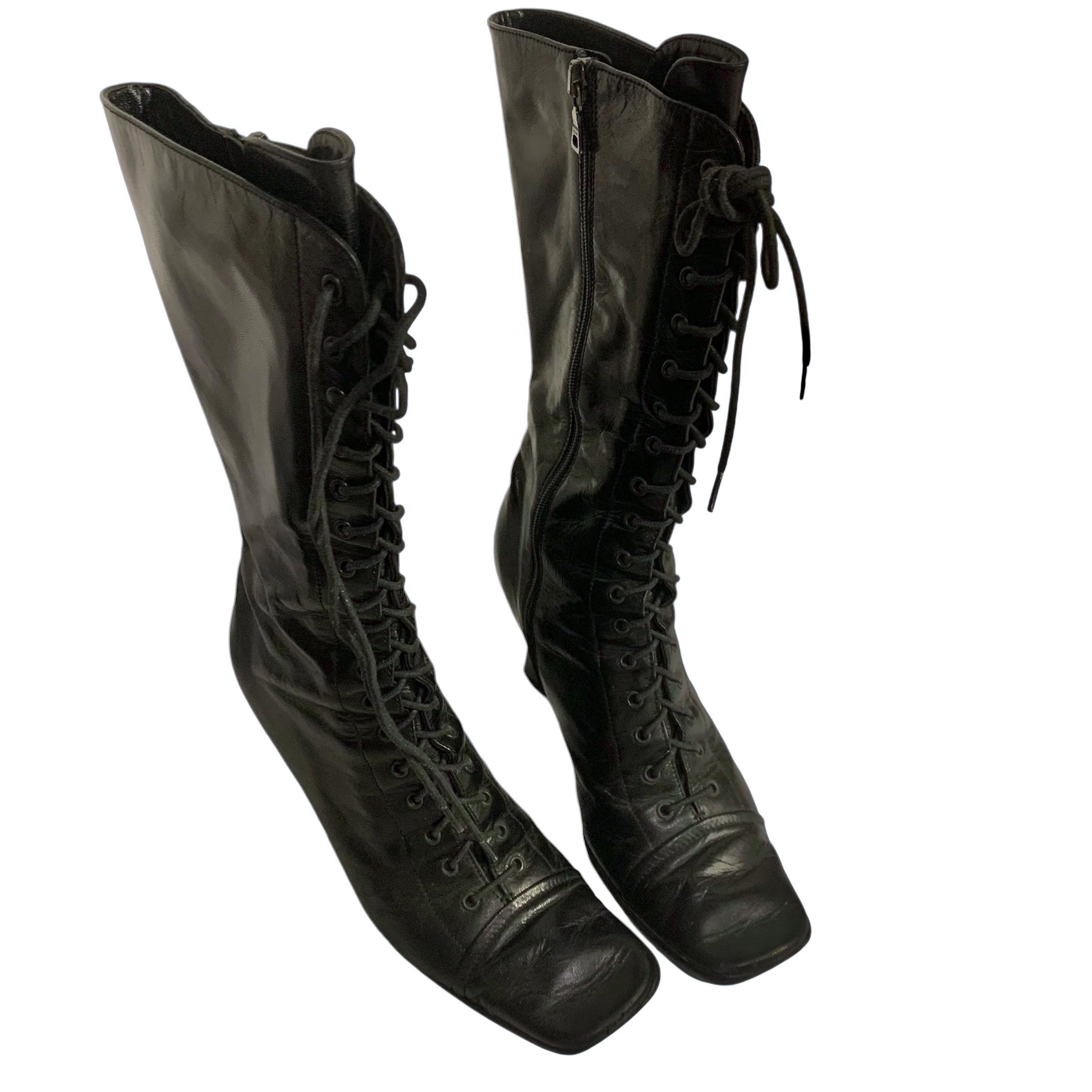 Prada Black Leather Lace-Up Boots - $1500 Prada Black Nylon And Leather Cap Toe Ankle Boots EU 41 -US  main image 3