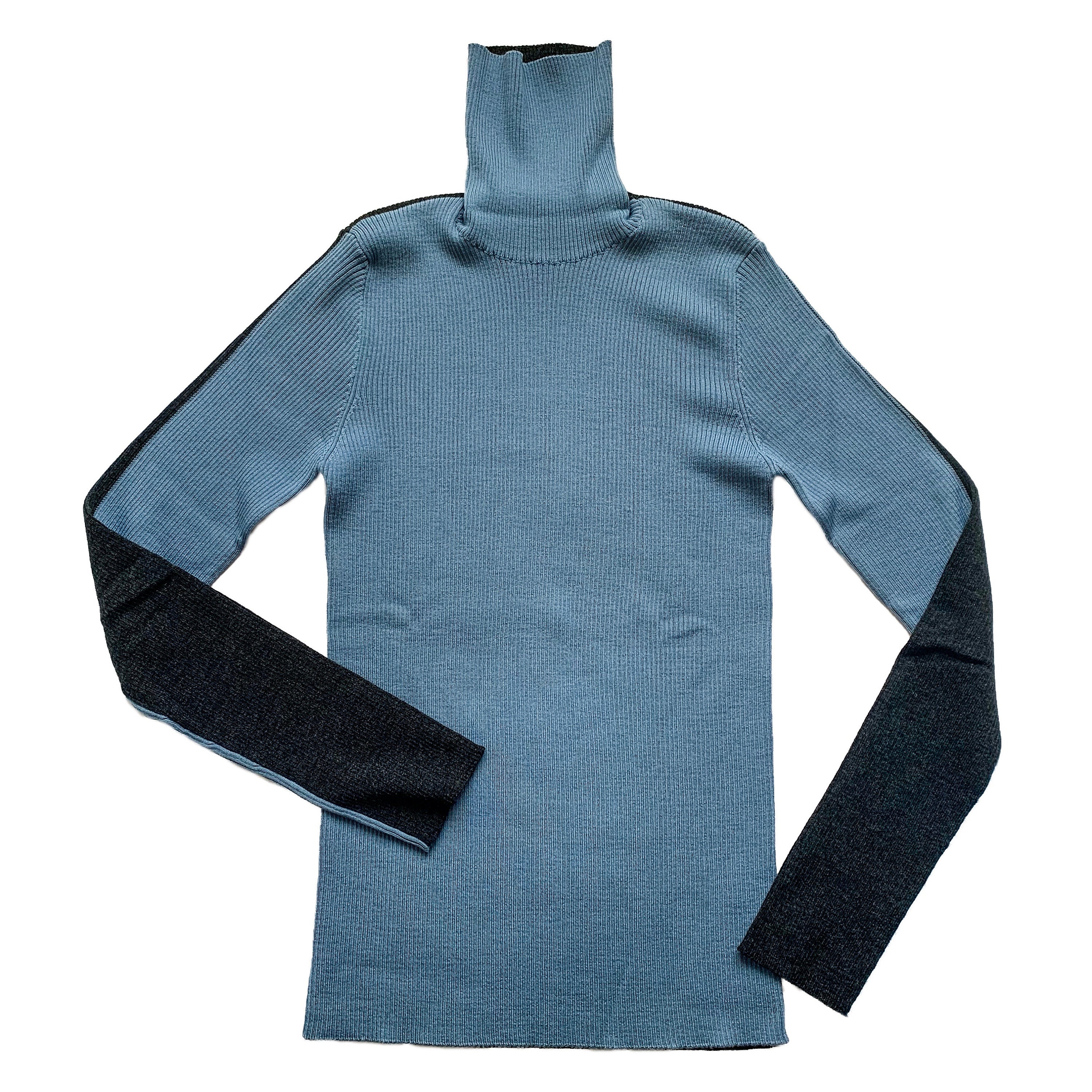 90s Dolce and Gabbana Blue and Gray Duotone Roll Neck Sweater 