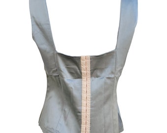 90s Dolce and Gabbana faux corset, D&G silver satin top