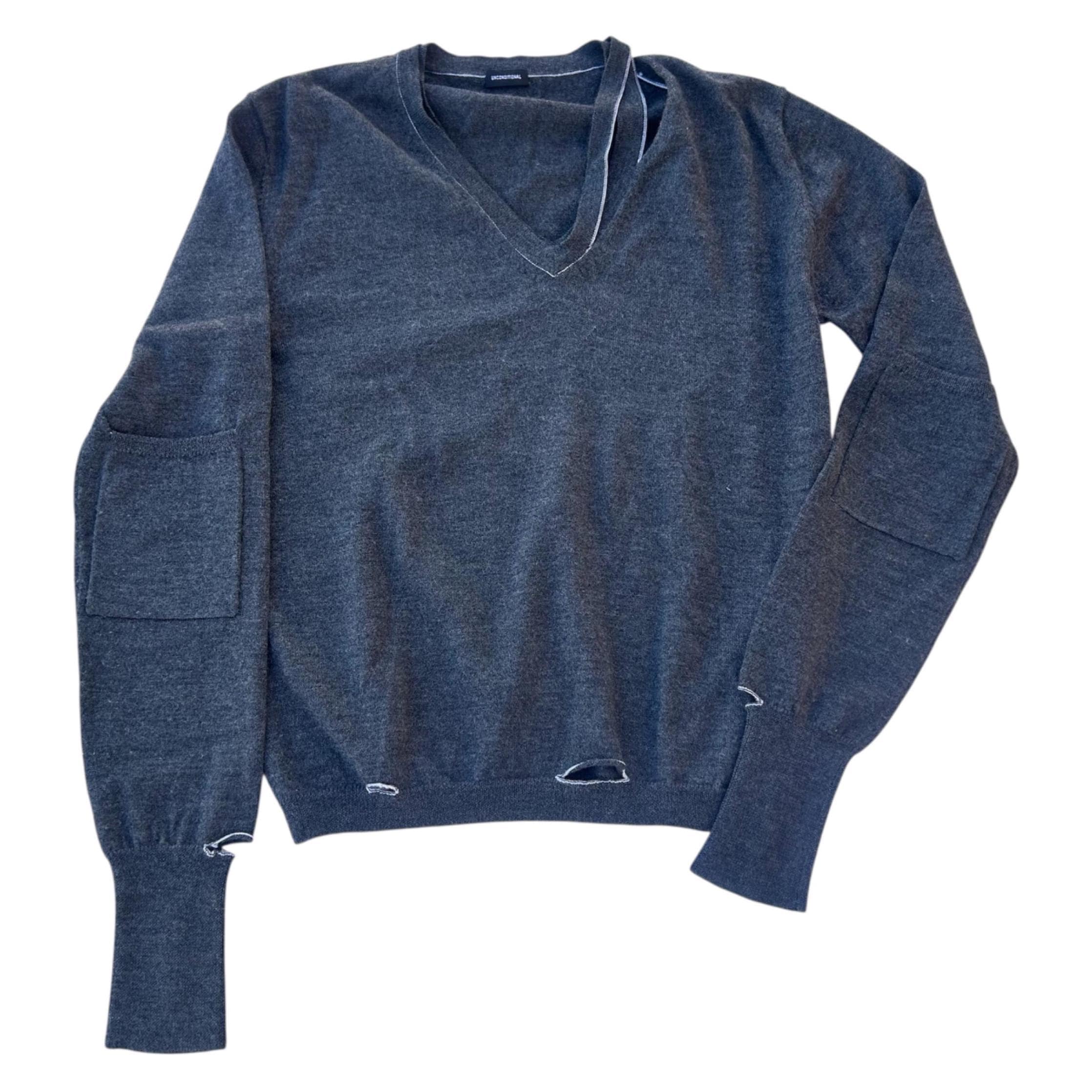 Unconditional London 2000s Deconstructed Gray Sweater, Merino Wool 