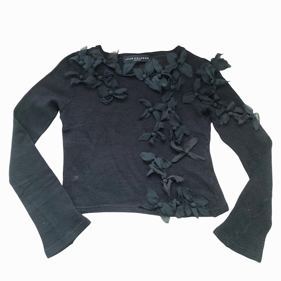 Jean Colonna vintage black sweater with floral appliqués