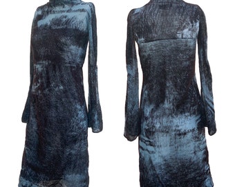 Vintage Krizia sheer blue mesh and brown velvet midi dress