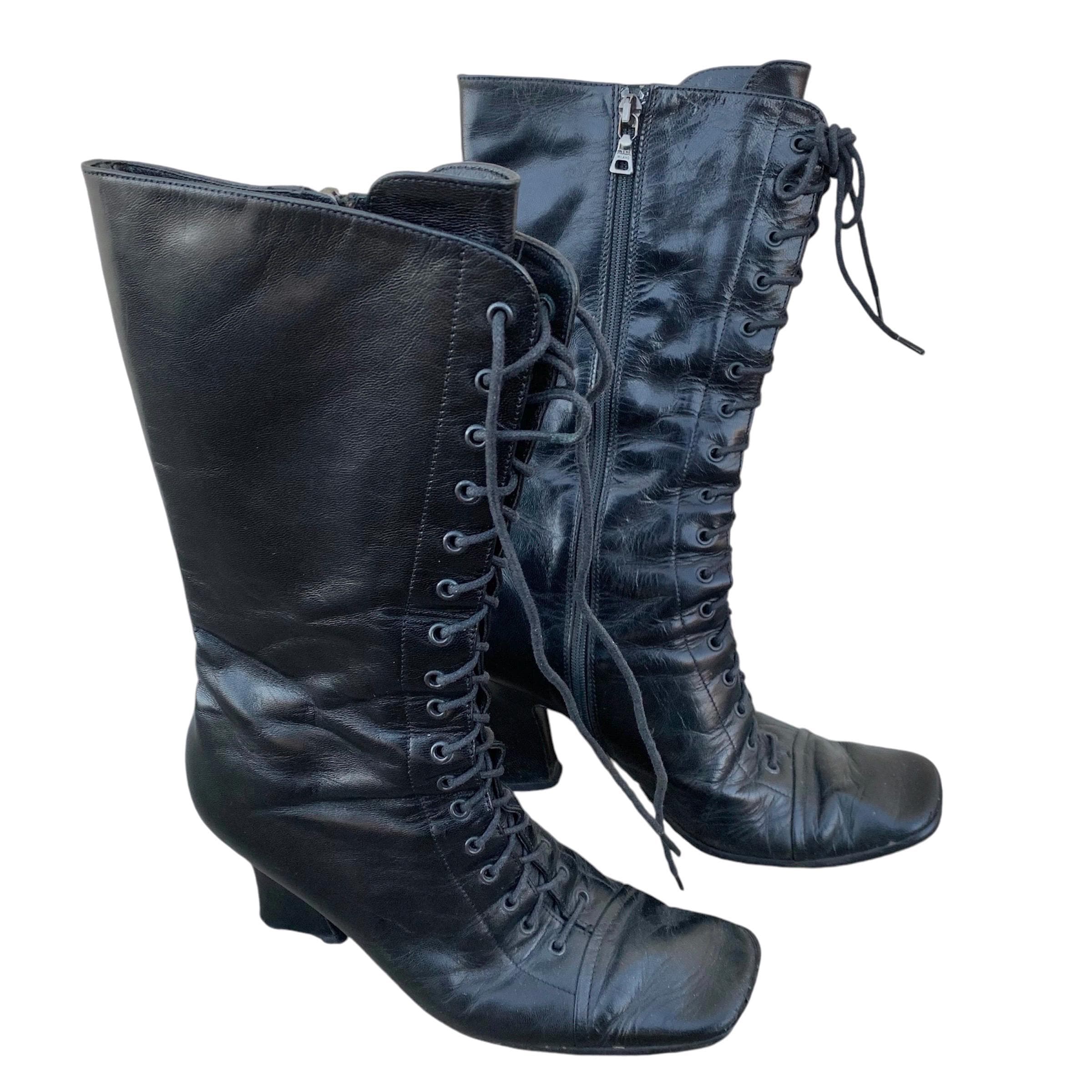 Prada AW 2001 Black Lace-up Boots, Size 36 1/2 - Etsy
