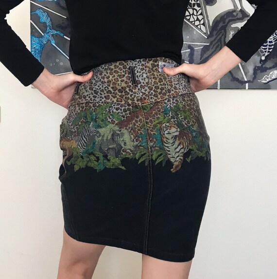 1980s Kenzo Jeans jungle print denim skirt