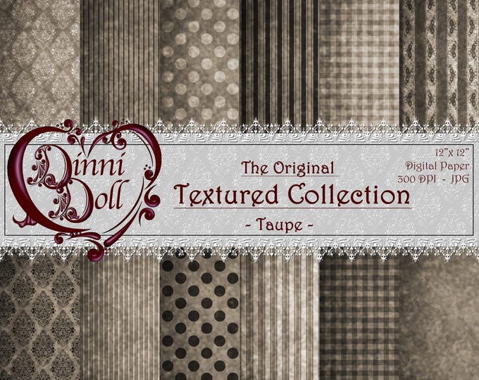 Taupe Scrapbooking Paper, Digital Paper Bundle, Junk Journal Paper - The Original Texture Collection - Taupe - Dinni Doll, Artwork, Unique.
