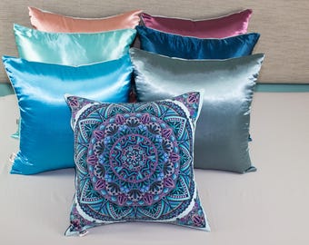 Hearty Mandala, Colour. Velvet and Satin Cushion Cover (6 Colours)