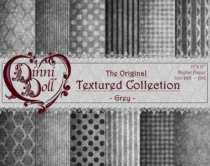 Grey Scrapbooking Paper, Digital Paper Bundle, Junk Journal Paper - The Original Texture Collection - Grey - Dinni Doll, Artwork, Unique.