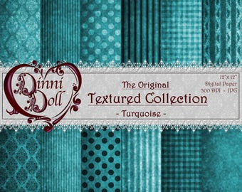 Turquoise Scrapbooking Paper, Digital Paper Bundle, Junk Journal Paper - The Original Texture Collection - Turquoise - Dinni Doll, Artwork.