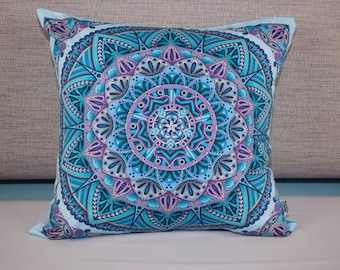 Hearty Mandala, Colour. Cotton Cushion Cover