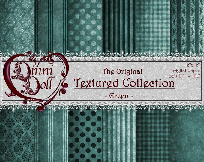 Green Scrapbooking Paper, Digital Paper Bundle, Junk Journal Paper - The Original Texture Collection - Green - Dinni Doll, Artwork, Unique.