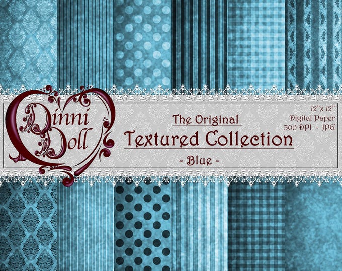 Blue Scrapbooking Paper, Digital Paper Bundle, Junk Journal Paper - The Original Texture Collection - Blue - Dinni Doll, Artwork, Unique.