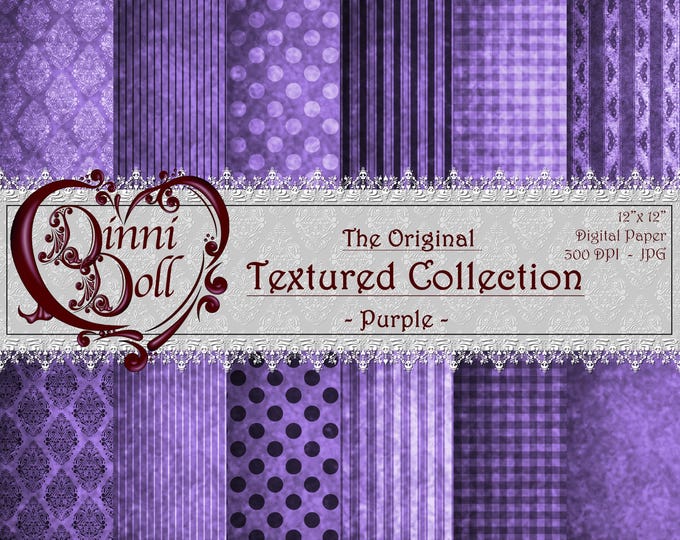 Purple Scrapbooking Paper, Digital Paper Bundle, Junk Journal Paper - The Original Texture Collection - Purple - Dinni Doll, Artwork, Unique