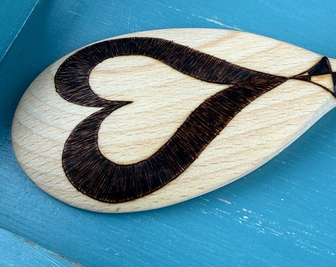 Pyrography Wooden Spoon – Chequered Heart, One of a Kind, Hand-Burned, Handmade England