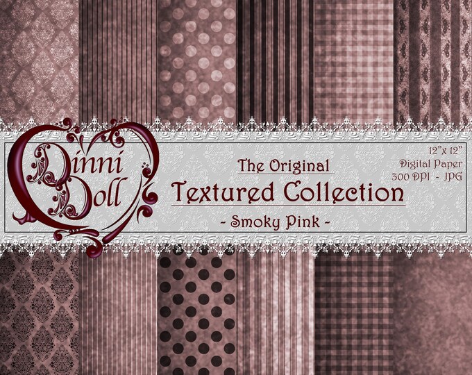 Smokey Pink Scrapbooking Paper, Digital Paper Bundle, Junk Journal Paper - The Original Texture Collection - Smokey Pink - Dinni Doll, Art.