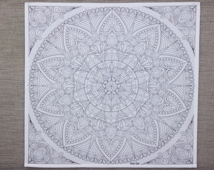 Hearty Mandala Outlines. Tea Towel, Colour-in Tea Towel