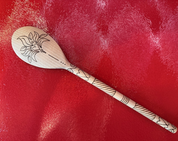 Un-shaded Heart Flower - Hand-Burned Decorative & Functional Spoon