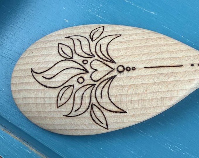 Pyrography Wooden Spoon – Heart Flower Design, Hand-Burned, Decorative & Functional, Handmade England