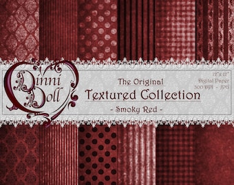 Smokey Red, Scrapbooking Paper, Digital Paper Bundle, Junk Journal Paper - The Original Texture Collection - Smokey Red - Dinni Doll, Art.
