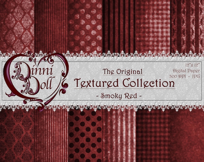 Smokey Red, Scrapbooking Paper, Digital Paper Bundle, Junk Journal Paper - The Original Texture Collection - Smokey Red - Dinni Doll, Art.