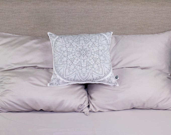 Hearty Mandala Outlines. Cotton Cushion Cover, Colour-in Cushion Cover