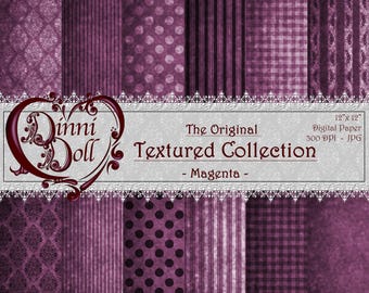Magenta Scrapbooking Paper, Digital Paper Bundle, Junk Journal Paper - The Original Texture Collection - Magenta - Dinni Doll, Artwork.