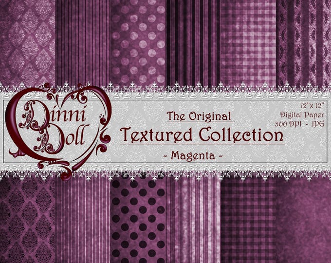 Magenta Scrapbooking Paper, Digital Paper Bundle, Junk Journal Paper - The Original Texture Collection - Magenta - Dinni Doll, Artwork.