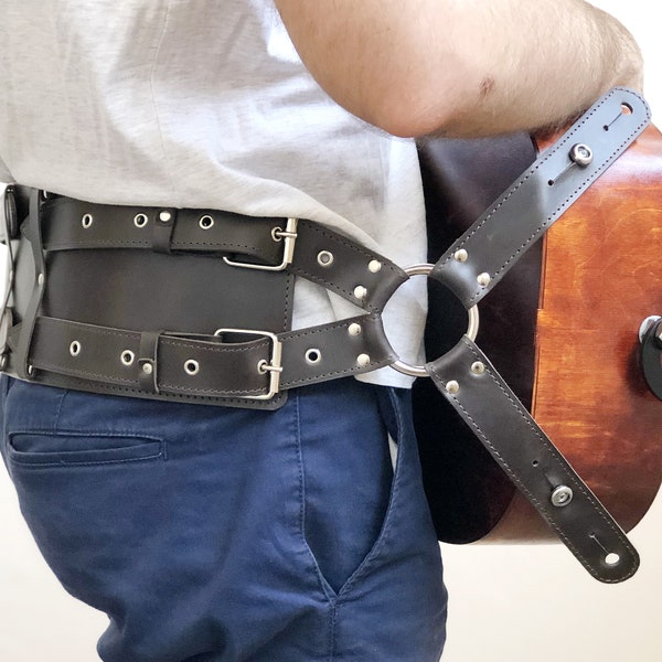 Personalized Leather Hurdy-Gurdy Strap, Engraved Instrument Belt