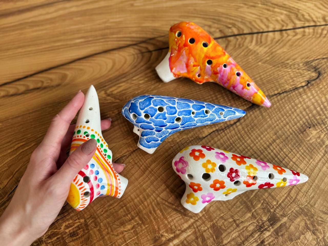 The Okarina / Ceramic Clay musical instruments / Ocarina / Natural Colors / Hand Painted / Vessel Flute / Musical Gift Idea