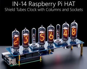 Nixie Tube Clock IN-14 Raspberry Pi Hat and Shield for Boyfriend, Husband, Vintage, Glowing Clock, Gift, Steampunk