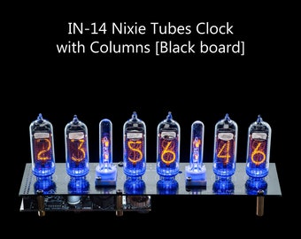 Nixie Tube Clock IN-14 Columns [RGB, USB, Musical, Arduino comp] Black Board for Boyfriend, Husband, Vintage, Glowing Clock, Gift, Steampunk