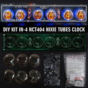 DIY KIT IN-4 Nixie Tube Clock [with Sockets] [Tubes, Power Supply] [Black Boards] for Boyfriend, Husband, Glowing Clock, Gift, Steampunk