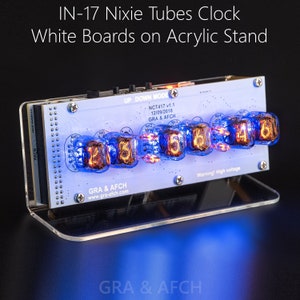 Nixie Tube Clock IN-17 Acrylic Stand (Format 12/24 Hours) [RGB, USB, Musical] Boyfriend, Husband, Vintage, Glowing Clock, Gift, Steampunk