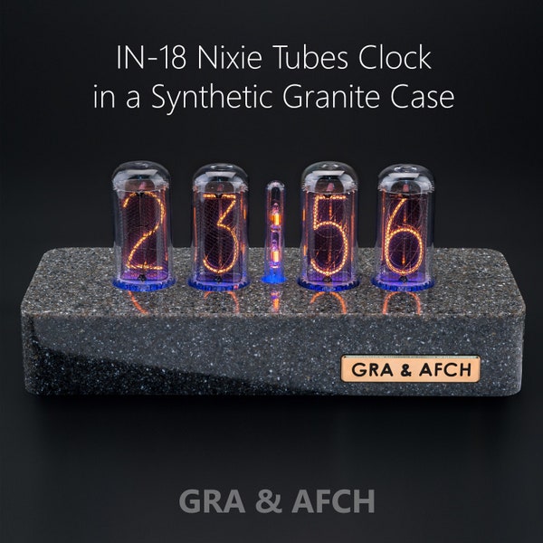Nixie Tube Clock IN-18 Synthetic Granite Case Divergence Meter 12/24 format 4 Tubes Boyfriend, Husband, Vintage, Glowing Clock, Steampunk