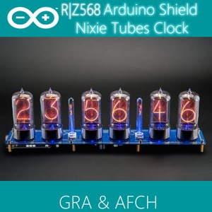 Nixie Tubes Clock Z568 Arduino Shield12/24 hour format [Tubes Optional] for Boyfriend, Husband, Vintage, Glowing Clock, Gift, Steampunk