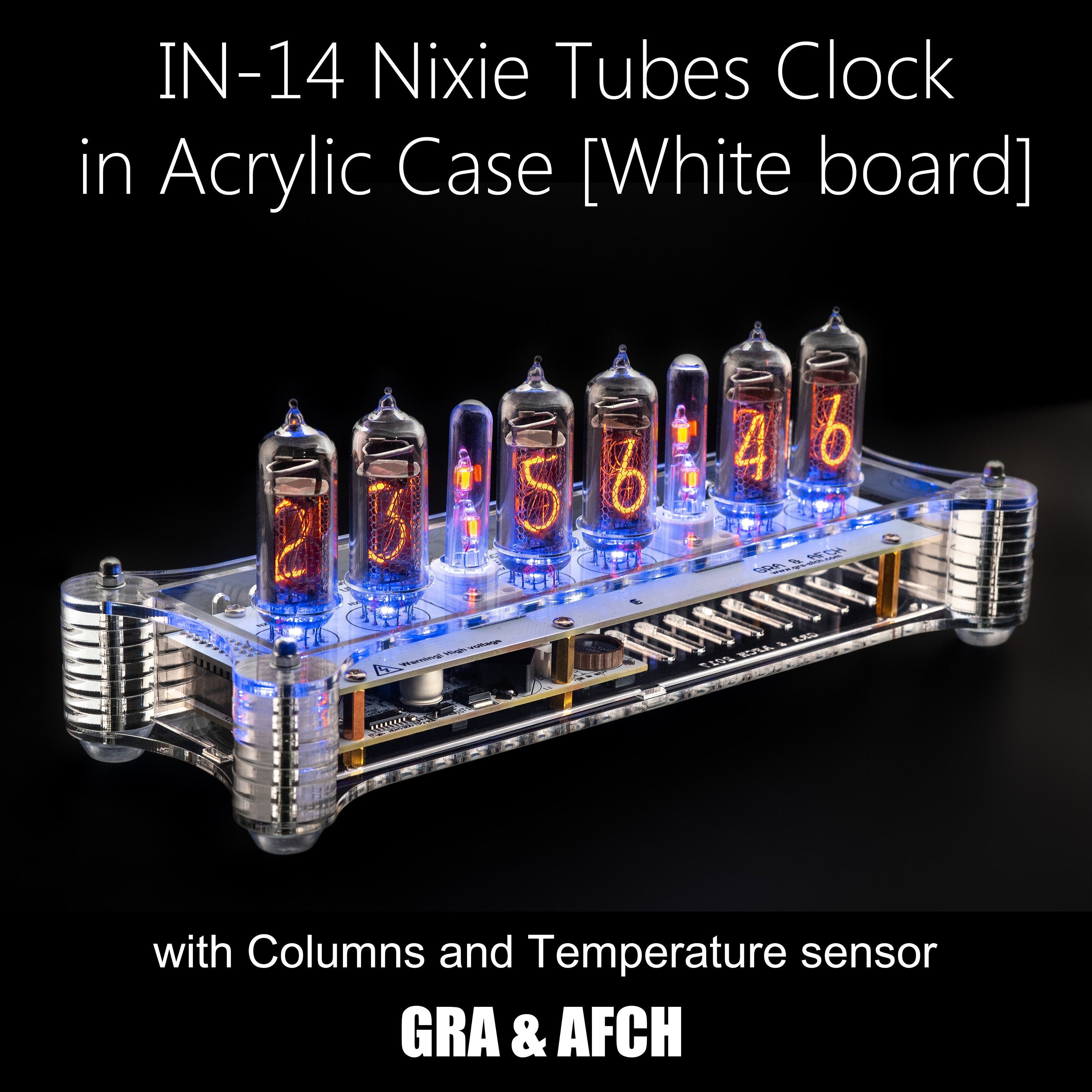 Nixie Tube Clock IN-14 in Acrylic Case [columns, Temp. Sensor