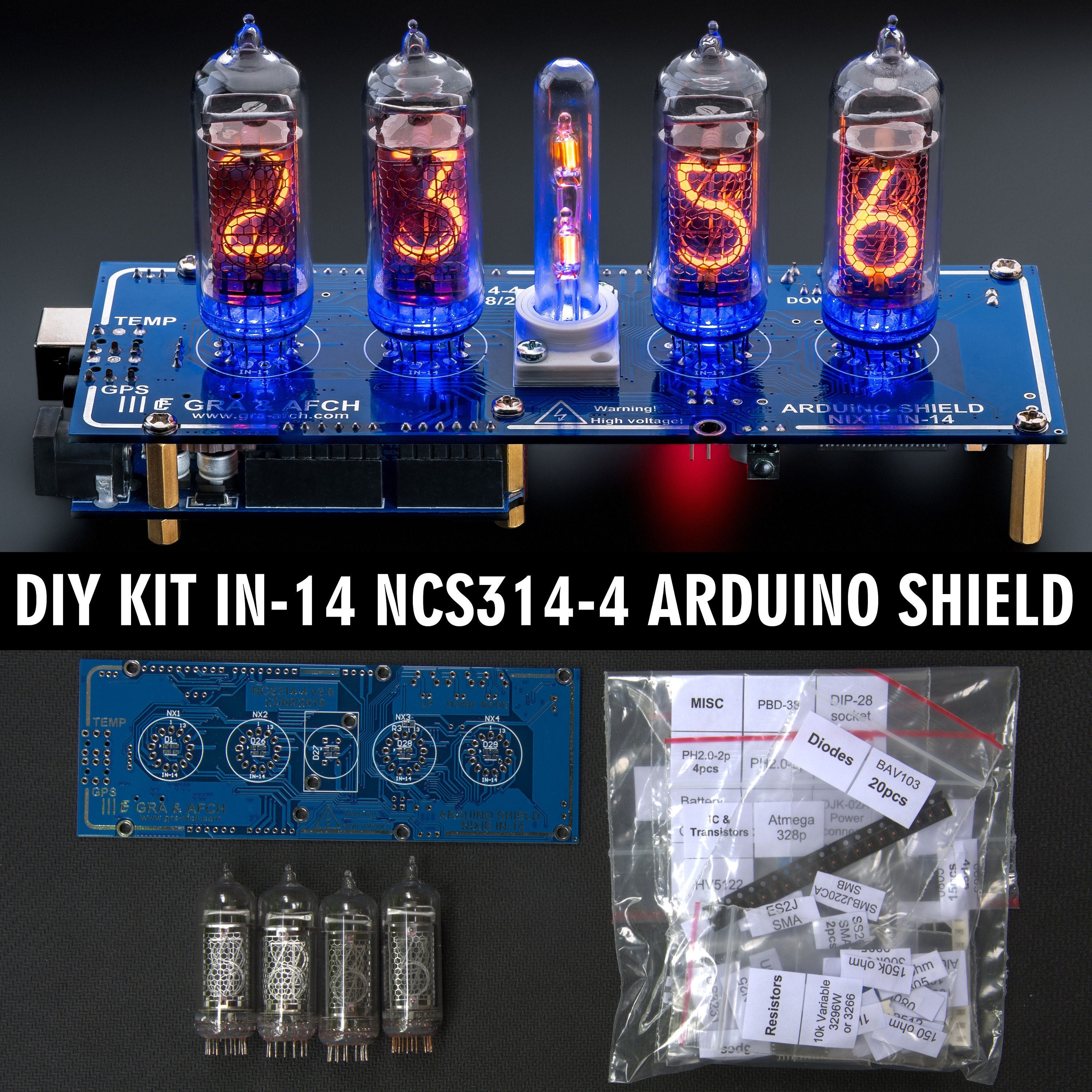 DIY KIT IN-18 Nixie Tubes Clock PCBs WITH OPTIONS Parts 12/24H Slot Machine 