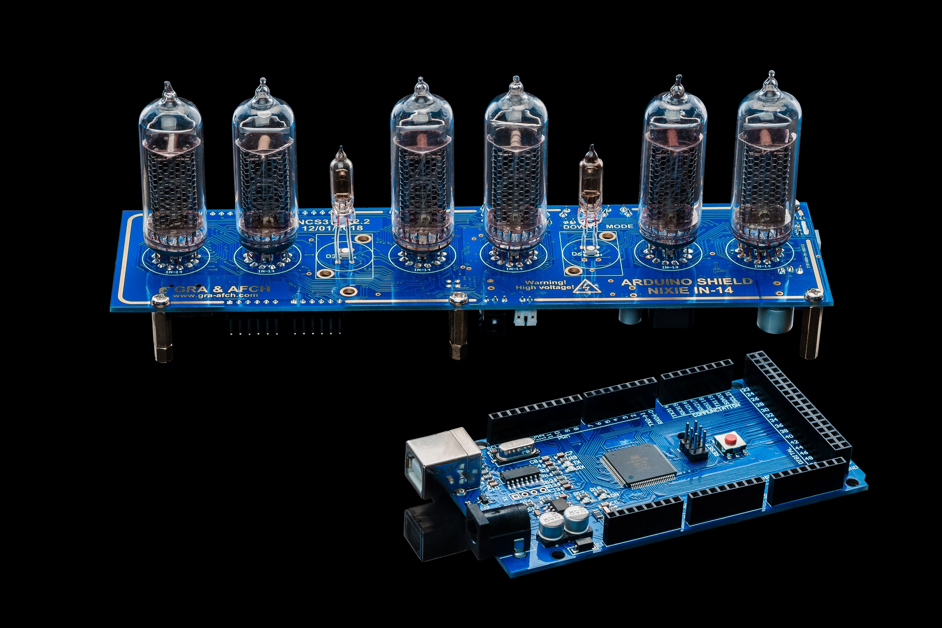thumbnail image 2 of IN-18 Shield Nixie Clock With Sockets And Column In A Vintage Ashwood Case [SMF, RGB, USB, Tunes 2 of 14