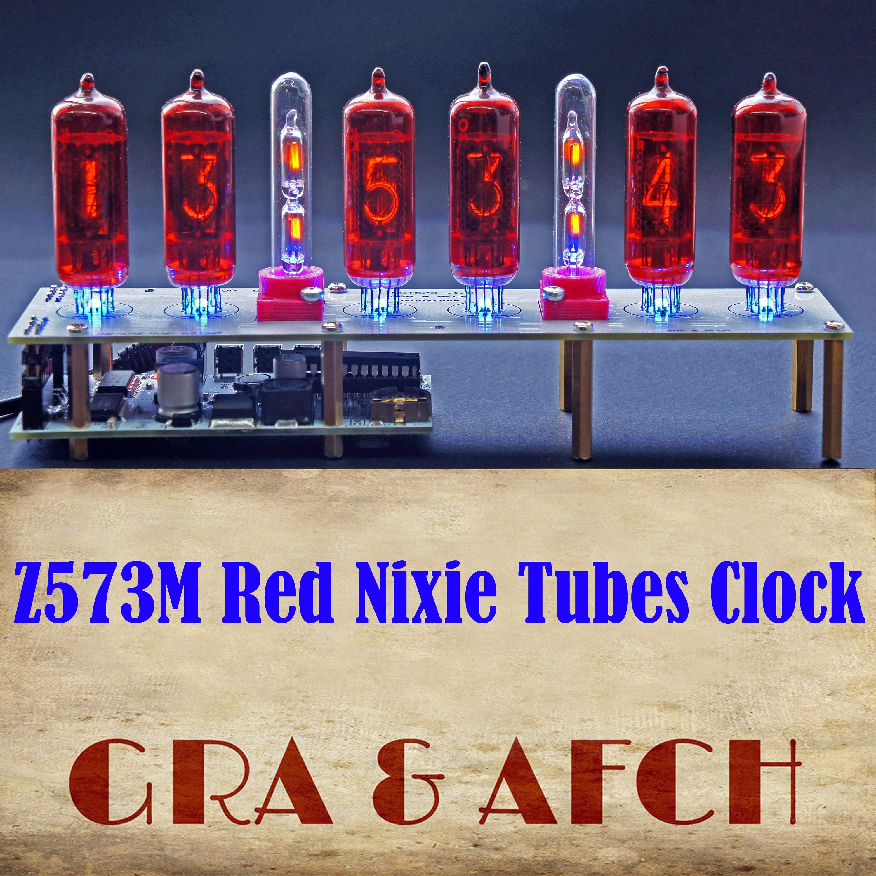 Nixie Tubes Clock Z573M Red Columns [RGB, USB, Musical, Arduino