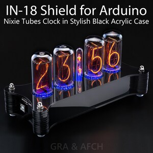 Nixie Tubes Clock IN-18 Shield for Arduino Black Acrylic Case [TUBES OPTIONAL] Vintage, Glowing Clock, Steampunk
